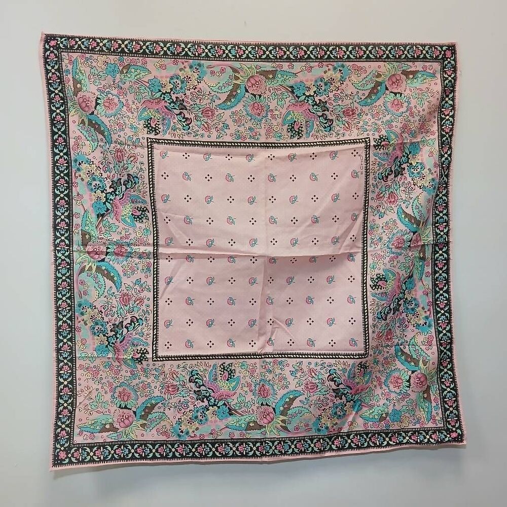 Vintage echo Japanese collectible square scarf pink floral cotton